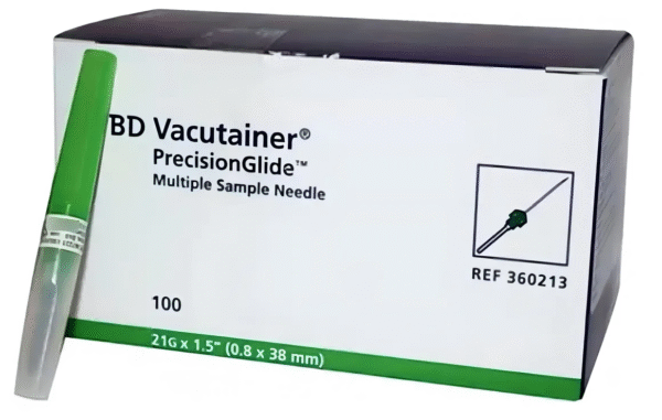BD 360213 AGUJA VACUTAINER 21G X 38 MM, VERDE, CAJA CON 100 PIEZAS